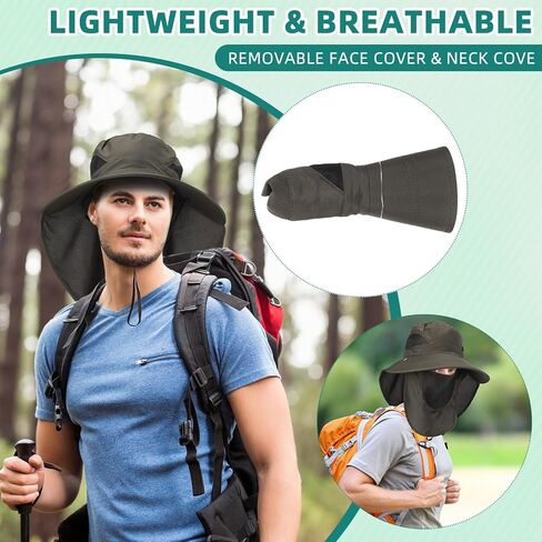 Cuffbow 4 Pcs Mens Outdoor Wide Brim Fishing Hat with Face Cover and Neck Flap, Sun Protection Cap UPF 50+ Fisherman Hat for Women Garden Camping Hiking in Saudi Arabia