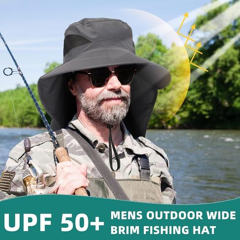 Cuffbow 4 Pcs Mens Outdoor Wide Brim Fishing Hat with Face Cover and Neck Flap, Sun Protection Cap UPF 50+ Fisherman Hat for Women Garden Camping Hiking in Saudi Arabia