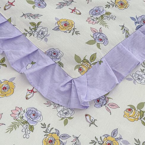 Cotton Ruffle Crib Bedding Set 3 pc Floral Quilted Comforter with Fitted Sheet and Bed Skirt - Pink Flowers - Cute Ruffled Shabby Chic Flower Cream Crib Set Soft Blanket for Girls in Saudi Arabia