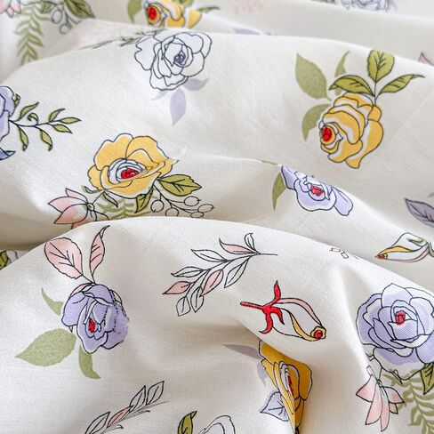 Cotton Ruffle Crib Bedding Set 3 pc Floral Quilted Comforter with Fitted Sheet and Bed Skirt - Pink Flowers - Cute Ruffled Shabby Chic Flower Cream Crib Set Soft Blanket for Girls in Saudi Arabia