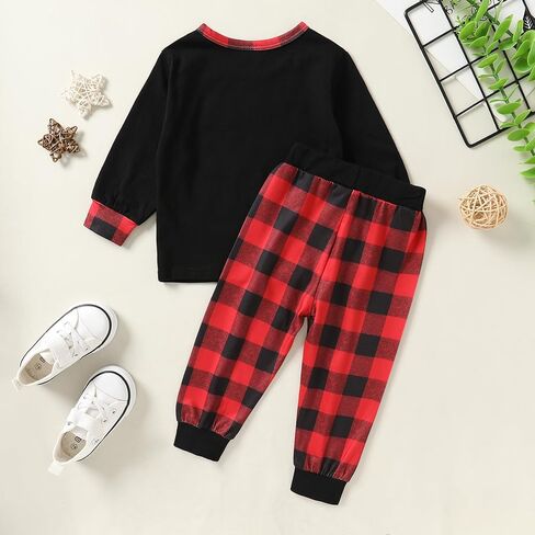 MAMAMI طفل رضيع ملابس الخريف Sweatsuit رسالة طباعة البلوز منقوشة السراويل ملابس الشتاء للأولاد 1-5T in Kuwait