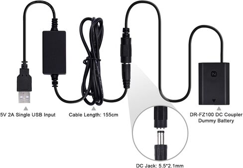 Andoer DR-FZ100 DC استبدال بطارية الدمية NP-FZ100 مع USB DC محول كابل الطاقة قابس الحائط متوافق مع كاميرات Sony A9 A7R3 A7M3 A7S3 A7III A7R4 A7M4 A6600 in Saudi Arabia