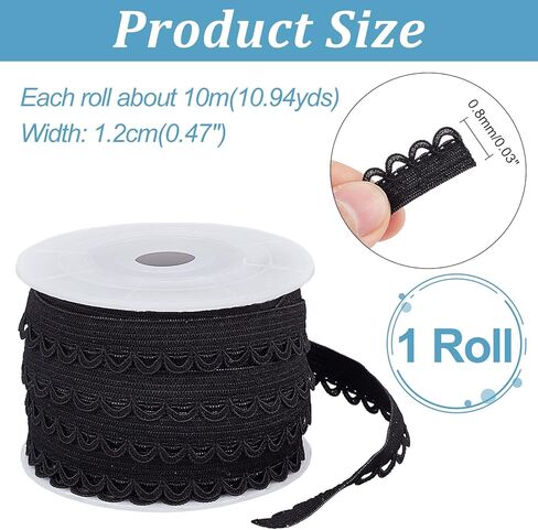 NBEADS 10.94 Yards Picot-Edge Lingerie Elastic, 1/2" Flat with Laciness Elastic Cord Strap Edge Crocheted Lace Cord Ribbon for DIY Sewing Making, Wedding Decorations and Gift Wrapping, WhiteSmoke in Kuwait