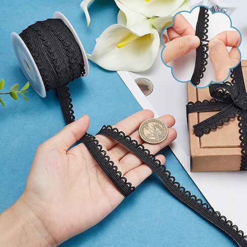 NBEADS 10.94 Yards Picot-Edge Lingerie Elastic, 1/2" Flat with Laciness Elastic Cord Strap Edge Crocheted Lace Cord Ribbon for DIY Sewing Making, Wedding Decorations and Gift Wrapping, WhiteSmoke in Kuwait