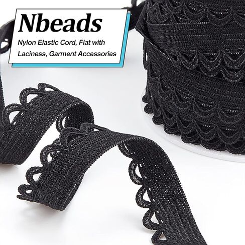 NBEADS 10.94 Yards Picot-Edge Lingerie Elastic, 1/2" Flat with Laciness Elastic Cord Strap Edge Crocheted Lace Cord Ribbon for DIY Sewing Making, Wedding Decorations and Gift Wrapping, WhiteSmoke in Kuwait