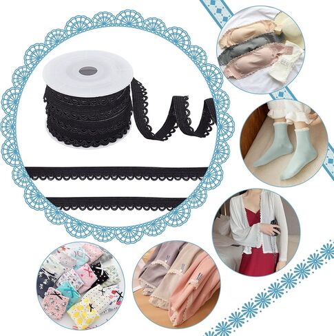 NBEADS 10.94 Yards Picot-Edge Lingerie Elastic, 1/2" Flat with Laciness Elastic Cord Strap Edge Crocheted Lace Cord Ribbon for DIY Sewing Making, Wedding Decorations and Gift Wrapping, WhiteSmoke in Kuwait