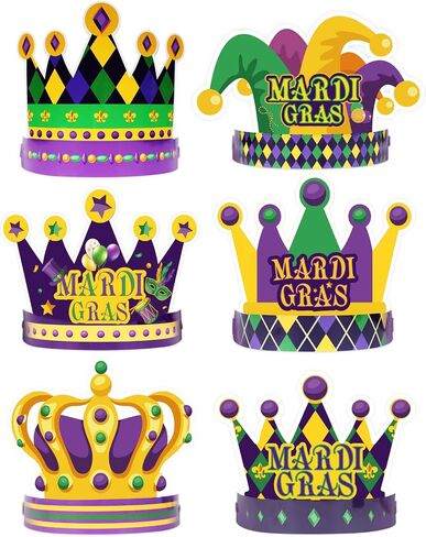 chiazllta 24 Pcs Mardi Gras Crown Kits Carnival Party Paper Hat For Kids Adults Mardi Gras Jester Favors Supplies Decoration in Saudi Arabia