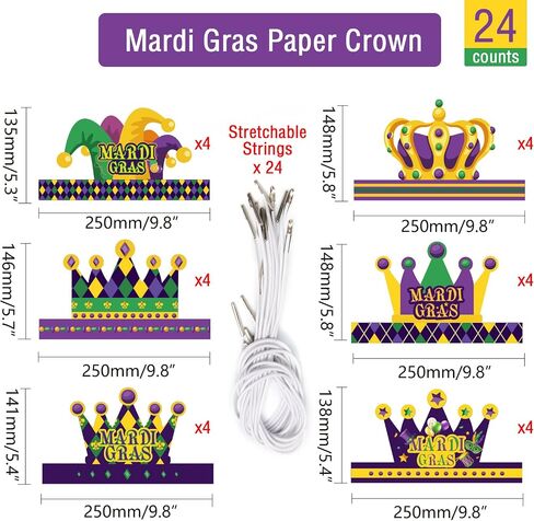 chiazllta 24 Pcs Mardi Gras Crown Kits Carnival Party Paper Hat For Kids Adults Mardi Gras Jester Favors Supplies Decoration in Saudi Arabia