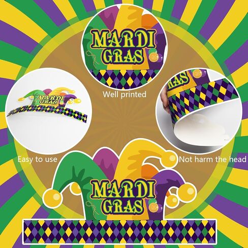 chiazllta 24 Pcs Mardi Gras Crown Kits Carnival Party Paper Hat For Kids Adults Mardi Gras Jester Favors Supplies Decoration in Saudi Arabia
