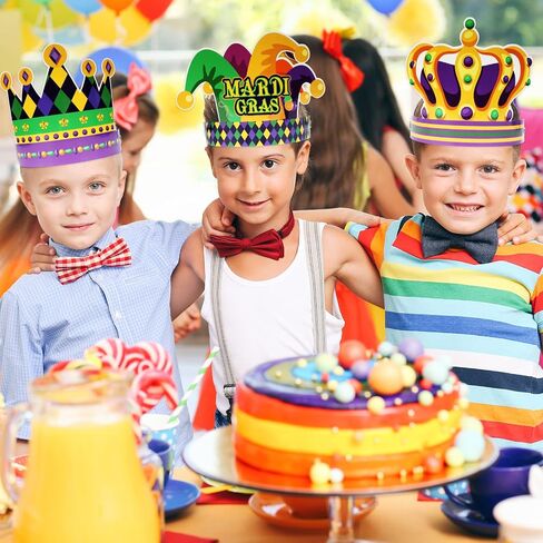 chiazllta 24 Pcs Mardi Gras Crown Kits Carnival Party Paper Hat For Kids Adults Mardi Gras Jester Favors Supplies Decoration in Saudi Arabia