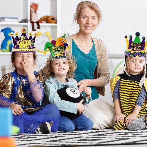 chiazllta 24 Pcs Mardi Gras Crown Kits Carnival Party Paper Hat For Kids Adults Mardi Gras Jester Favors Supplies Decoration in Saudi Arabia