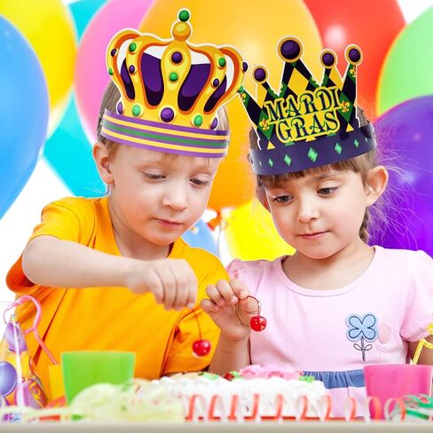 chiazllta 24 Pcs Mardi Gras Crown Kits Carnival Party Paper Hat For Kids Adults Mardi Gras Jester Favors Supplies Decoration in Saudi Arabia