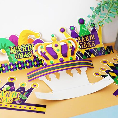 chiazllta 24 Pcs Mardi Gras Crown Kits Carnival Party Paper Hat For Kids Adults Mardi Gras Jester Favors Supplies Decoration in Saudi Arabia