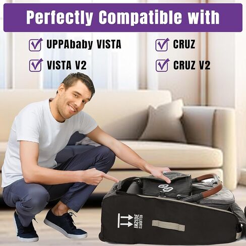 COSPARX Padded Stroller Bag Compatible With uppababy Vista, Vista V2, Cruz, & Cruz V2 - Waterproof Travel Bag with Exposed Wheels for Easy Airplane Travel in Kuwait