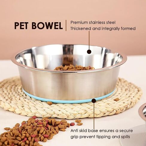 أوعية للكلاب من الفولاذ المقاوم للصدأ، 8 أكواب من أطباق الكلاب ذات القاعدة المطاطية غير القابلة للانزلاق، وعاء للقطط من الدرجة الغذائية العميقة، أوعية ممتازة للمياه والطعام للحيوانات الأليفة للكلاب والقطط، آمنة للاستخدام في غسالة الأطباق، سهلة التنظيف، عب in Kuwait