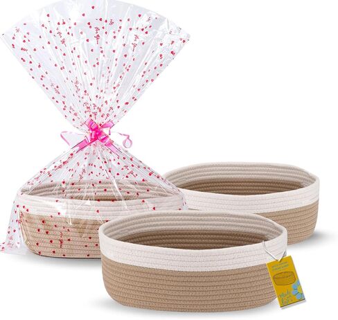 3 Pack Small Woven Basket with Gift Bags Empty Small Rope Basket for Storage 12.2"X 7.9" X 4.9" Baby Toy Basket White&khaki in Saudi Arabia