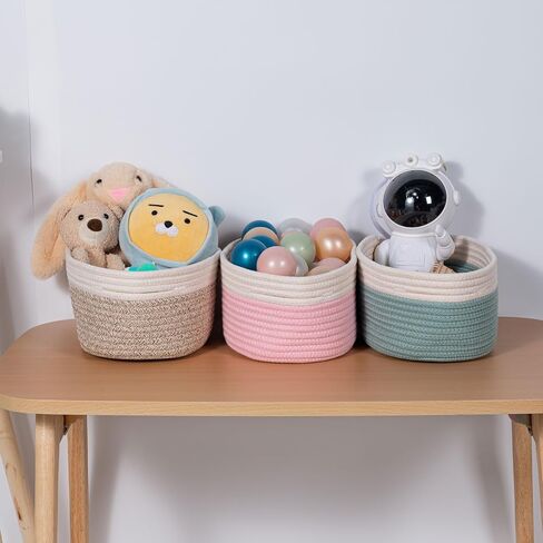 3 Pack Small Woven Basket with Gift Bags Empty Small Rope Basket for Storage 12.2"X 7.9" X 4.9" Baby Toy Basket White&khaki in Saudi Arabia