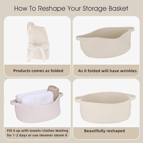 3 Pack Small Woven Basket with Gift Bags Empty Small Rope Basket for Storage 12.2"X 7.9" X 4.9" Baby Toy Basket White&khaki in Saudi Arabia