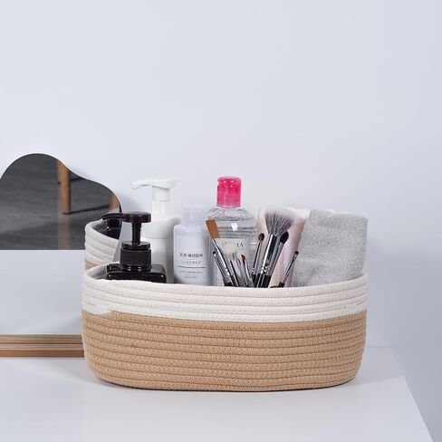 3 Pack Small Woven Basket with Gift Bags Empty Small Rope Basket for Storage 12.2"X 7.9" X 4.9" Baby Toy Basket White&khaki in Saudi Arabia