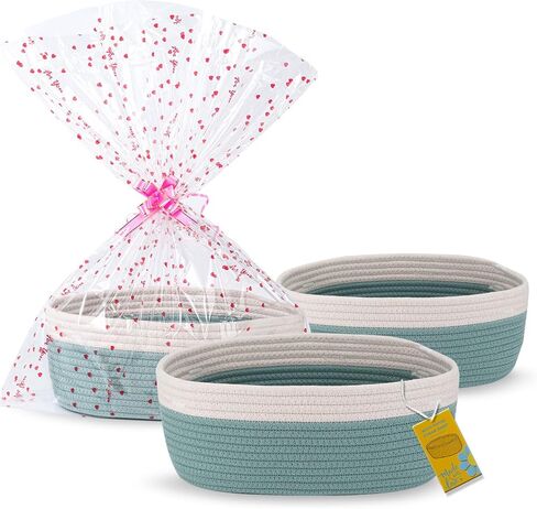 3 Pack Small Woven Basket with Gift Bags Empty Small Rope Basket for Storage 12.2"X 7.9" X 4.9" Baby Toy Basket White&khaki in Saudi Arabia