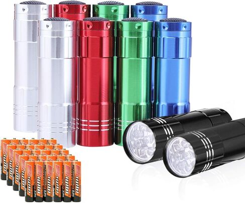 5 Pack of Flashlights 9 LED Mini Aluminum Flashlight Bulk with Lanyard 15 AAA Batteries Included Assorted Colors Handheld Flashlights for Hurricane Supplies Camping, Night Reading, Cycling in Kuwait