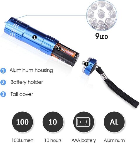 5 Pack of Flashlights 9 LED Mini Aluminum Flashlight Bulk with Lanyard 15 AAA Batteries Included Assorted Colors Handheld Flashlights for Hurricane Supplies Camping, Night Reading, Cycling in Kuwait