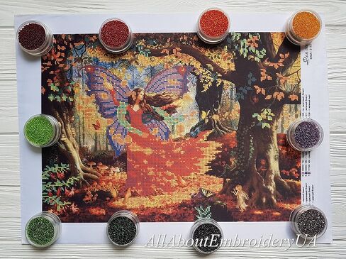 الخريف الجنية ثلاثية الأبعاد الخرز طقم تطريز مطرز عبر غرزة سقوط نمط التطريز أطقم هووسورمينغ لتقوم بها بنفسك جدار ديكور نسيج بيرل مجموعة in Kuwait