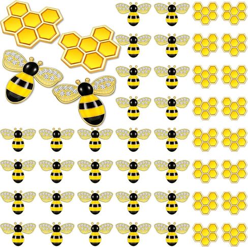 Hicarer 48 Pieces Enamel Bee Charms Set, Include 30 Pieces Rhinestone Jewelry Making Bee Pendant Charms and 18 Pieces Honeycomb Charms Pendants for Jewelry Making DIY Crafts in Saudi Arabia