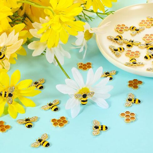 Hicarer 48 Pieces Enamel Bee Charms Set, Include 30 Pieces Rhinestone Jewelry Making Bee Pendant Charms and 18 Pieces Honeycomb Charms Pendants for Jewelry Making DIY Crafts in Saudi Arabia