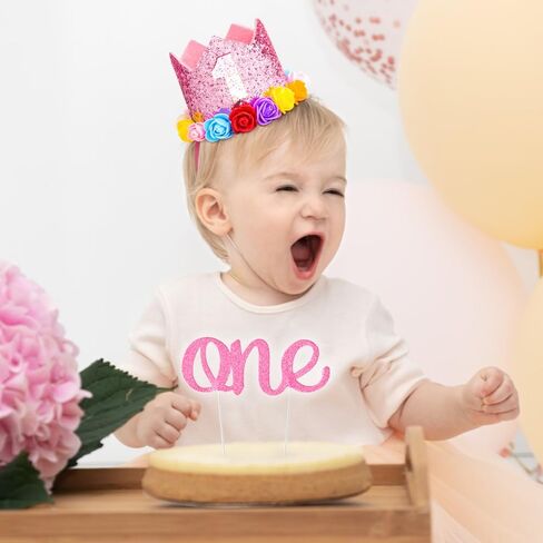 ZukoCert تاج عيد الميلاد الأول للطفل تاج عيد الميلاد الأول هدية عيد ميلاد طفلة هدية عيد ميلاد ديكور وردي قبعة عيد الميلاد الأولى in Kuwait