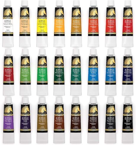 مجموعة طلاء الأكريليك من MyArtscape - أنابيب 24 × 12 مل - خفيفة الوزن - جسم ثقيل - تدوم طويلاً - ألوان نابضة بالحياة - لوازم فنية احترافية - دهانات بجودة فنية in Kuwait