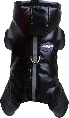 Dog Coat Windproof Jacket Cold Weather Coat 4 Legs Warm Dog Jumpsuit Winter Thick Clothes Snow Proof Coat Cotton Dog Coat for Small Dog Medium Dog Cat Black XL in Kuwait