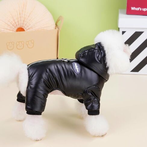 Dog Coat Windproof Jacket Cold Weather Coat 4 Legs Warm Dog Jumpsuit Winter Thick Clothes Snow Proof Coat Cotton Dog Coat for Small Dog Medium Dog Cat Black XL in Kuwait