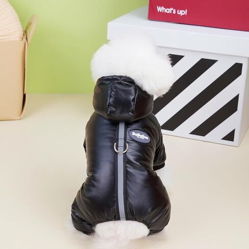 Dog Coat Windproof Jacket Cold Weather Coat 4 Legs Warm Dog Jumpsuit Winter Thick Clothes Snow Proof Coat Cotton Dog Coat for Small Dog Medium Dog Cat Black XL in Kuwait
