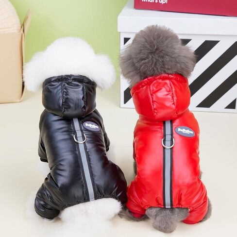 Dog Coat Windproof Jacket Cold Weather Coat 4 Legs Warm Dog Jumpsuit Winter Thick Clothes Snow Proof Coat Cotton Dog Coat for Small Dog Medium Dog Cat Black XL in Kuwait