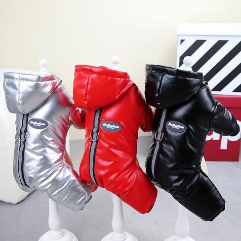 Dog Coat Windproof Jacket Cold Weather Coat 4 Legs Warm Dog Jumpsuit Winter Thick Clothes Snow Proof Coat Cotton Dog Coat for Small Dog Medium Dog Cat Black XL in Kuwait