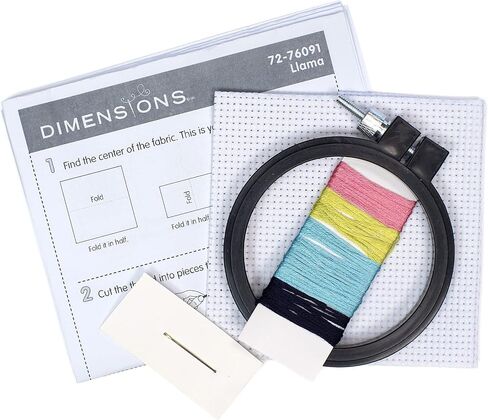 DIMENSIONS Colorful Llama Counted Cross Stitch Kit for Beginners, 11 Ct. White Aida Cloth, Finished Project 3" Diameter, Multicolor 5 Piece in Saudi Arabia