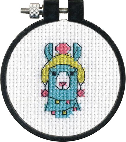 DIMENSIONS Colorful Llama Counted Cross Stitch Kit for Beginners, 11 Ct. White Aida Cloth, Finished Project 3" Diameter, Multicolor 5 Piece in Saudi Arabia