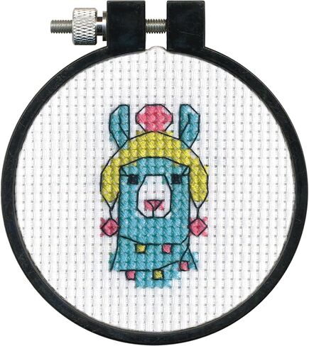 DIMENSIONS Colorful Llama Counted Cross Stitch Kit for Beginners, 11 Ct. White Aida Cloth, Finished Project 3" Diameter, Multicolor 5 Piece in Saudi Arabia