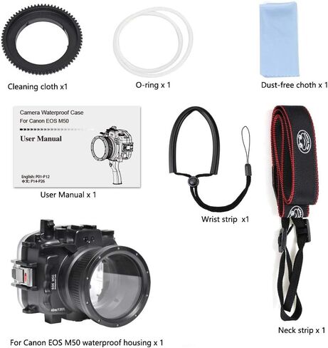 Searogs [40m/130ft] غطاء احترافي تحت الماء لكاميرا Canon EOS M50 / M50 II/EOS Kiss M، حافظة سكوبا مقاومة للماء متوافقة مع Canon EF-M 18-55mm f/3.5-5.6، 11-22mm f/4-5.6، 15- عدسة 45 ملم ببعد بؤري F3.5-6.3 in Kuwait