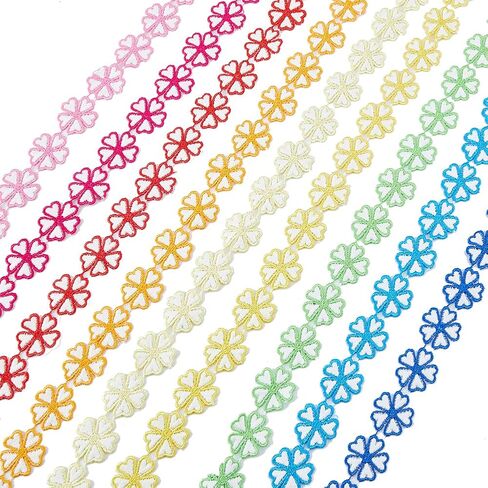 HOBBIESAY 9Pcs 9 Colors Colorful Flower Lace Trim 91cm Polyester Clover Patchwork Ribbon Edge Applique Mixed Color Flat Clover Knitting Embroidered Sewing Lace for Dress Clothes Decor in Saudi Arabia