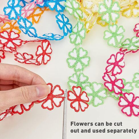 HOBBIESAY 9Pcs 9 Colors Colorful Flower Lace Trim 91cm Polyester Clover Patchwork Ribbon Edge Applique Mixed Color Flat Clover Knitting Embroidered Sewing Lace for Dress Clothes Decor in Saudi Arabia