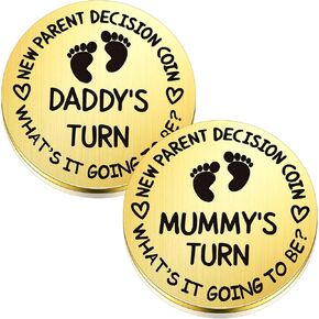 Hicarer 2 Pieces Fun New Parents Decision Coin Double Sided Decision Making Coin New Baby Pregnancy Gift for First Time Mommy Daddy Push Present for Christmas Thanksgiving Sliver and Black