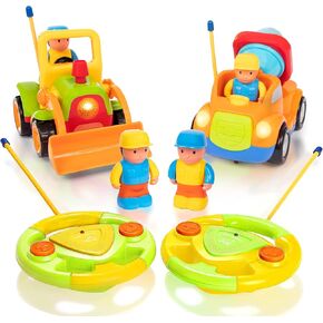 PREXTEX Cartoon Remote Control Car - 2-Pack Police Car and Race Car Toddler Toys - RC Cars for Kids with Different Frequencies - Easy Remote Control Toy and Thoughtful Gifts for Boys and Girls