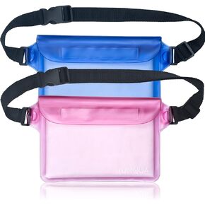 2 Pack Waterproof Pouch with Waist Strap, Waterproof Dry Bag Pouch for Boating Swimming Kayaking Fishing Snorkeling, Keep Your Phone and Valuables Safe and Dry