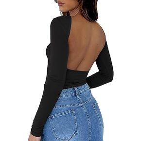 ForeFair Women Sexy Backless Short Sleeve Slim Fit Crewneck Summer Casual Y2K Crop Tee
