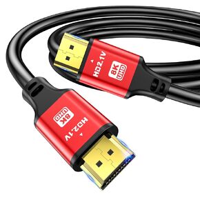 كابل HDMI بطول 1.5 قدم، 48 جيجابت في الثانية 8K@60 هرتز 4K@120 هرتز، HDCP 2.2 و2.3، DTS:X، HDR 10 متوافق مع Roku TV/eARC/3D/PS5/HDTV/الكمبيوتر المحمول/بلو راي كابل HDMI عالي السرعة (أحمر)