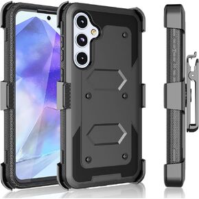 Tekcoo Holster Case for Galaxy A35 5G | SM-A356 [Tshell] Shock Absorbing [Built-in Screen Protector] [Kickstand Locking Belt Clip] Carrying Swivel Defender Full Body Cover for Samsung A35 5G [Black]