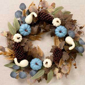 DecorbyHannah Fall Wreaths for Front Door, 24 inch Pre-Lit Autumn Wreath with Peony Hydrangea and Pumpkin for Harvest Thanksgiving Home Wall Window Indoor Outdoor Decor