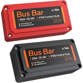 LiTime 300A Bus Bar (Red) 4*M8 Terminal Posts for LiFePO4 Batteries High Voltage and Current Suitable for Automotive, Marine, and Solar Applications and Electrical System